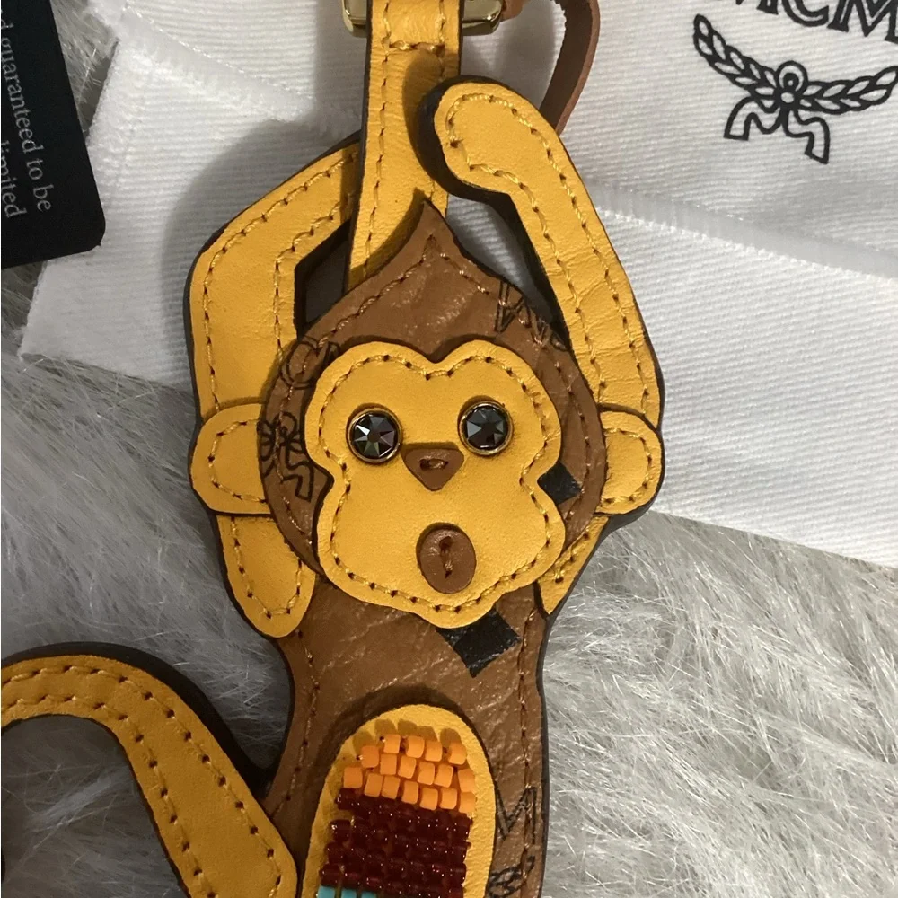 SOLD…..MCM Monkey Keychain Bag Charm Cognac Brown Swarovski Crystal Eyes - Picture 7 of 8